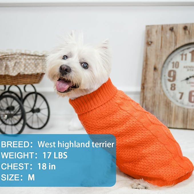 Mihachi Turtleneck Dog Sweater - Winter Coat Apparel Classic Cable Knit Clothes with Leash Hole for Cold Weather, Ideal Gift for Pet in New Year Orange X-Small