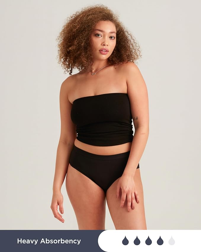 Saalt EveryWear Cotton Brief - Leakproof Period Underwear - Mid-Rise, Full Coverage Womens Underwear - Reusable & Washable - Replaces 3 Pads or 4 Tampons - Large, Volcanic Black