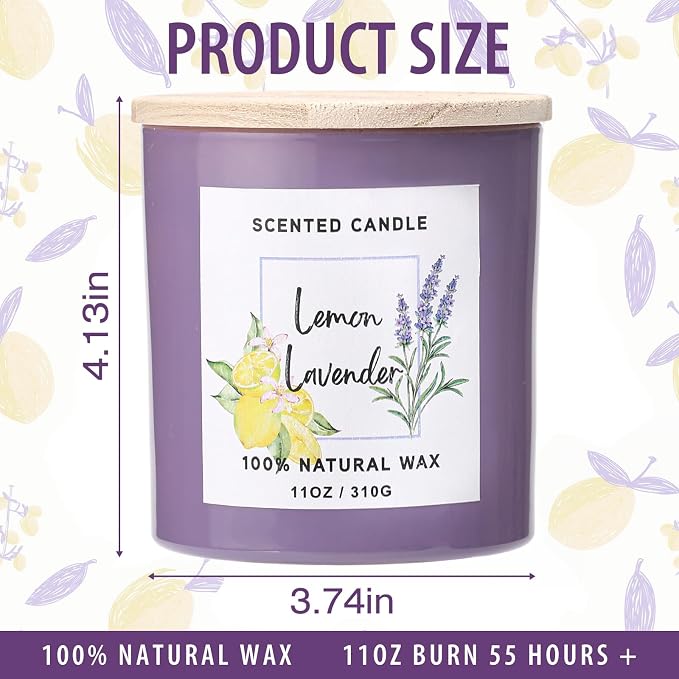 Lavender Candle - Lemon Lavender Scented Candle,Summer Candles,11oz | Soy Candles for Home Scented, Birthday Gifts Candle for Women Men