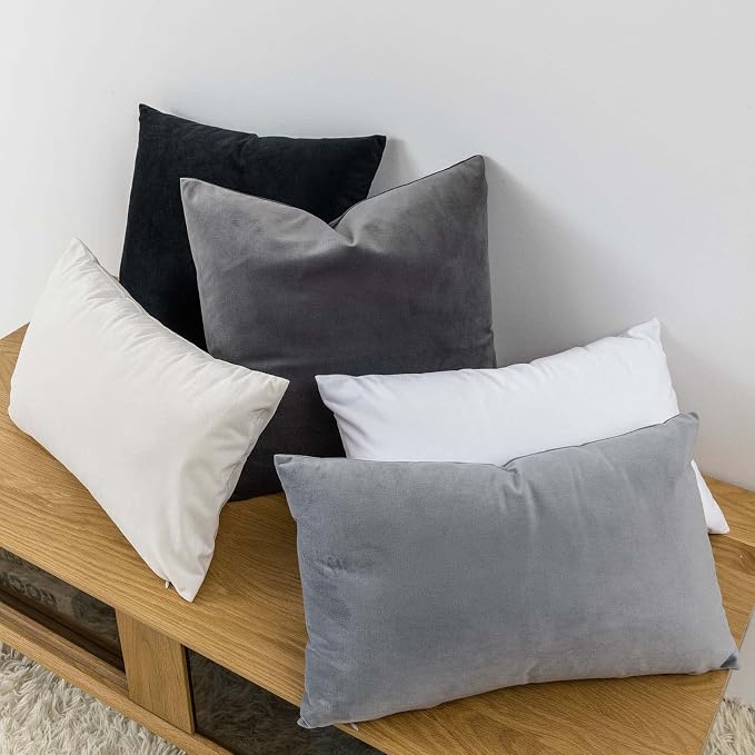 12x20 Lumbar Throw Pillow Covers Set of 2 for Couch Bed Sofa,Cream White | Decorative Soft Velvet Cushion Covers with Invisible Zipper for Living Room Bedroom Home Decor