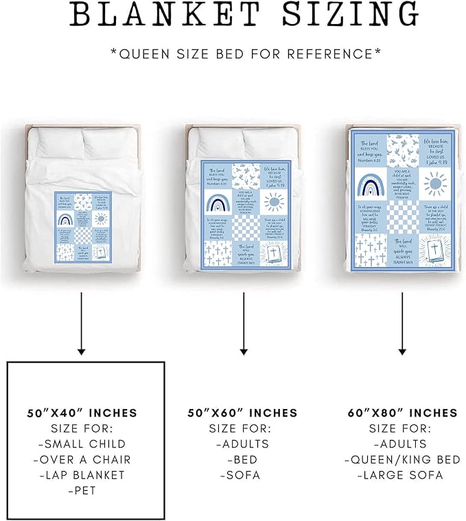 Baptism Gifts for Boys, Baptismal Gift Blanket 40"x50", Christian Present, Religious Bible Goddaughter/Godson Catholic Gift Ideas Throw Blankets, Baptism Favors Christening Gift for Boy