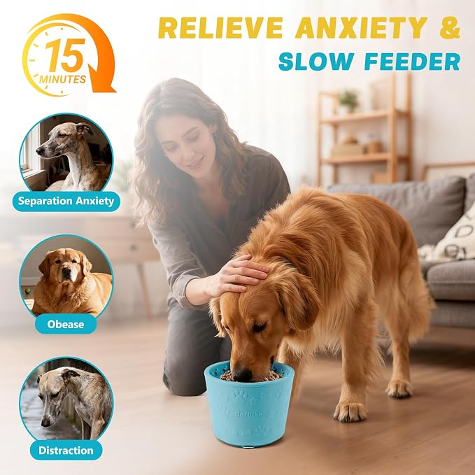 Dog Slow Feeder Lick Bowl, Silicone Dog Bowl with Strong Suction, Cyan