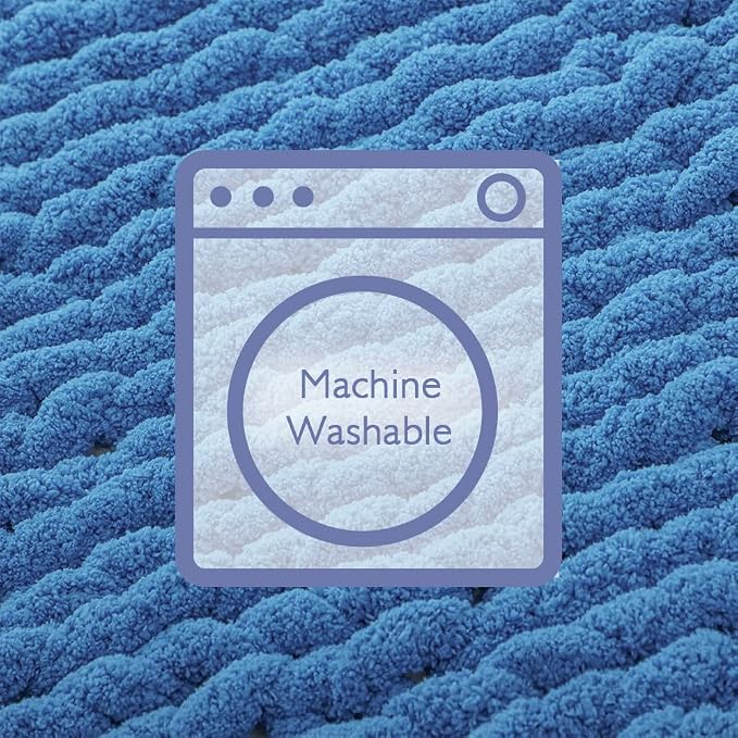 Bigacogo Chunky Knit Throw Blanket for Couch, 40x60 inches, Bright Blue | Hand Knit with Jumbo Chenille, Soft Breathable Cable Knit for Sofa Bed Living Room, Machine Washable, Gift for Mom Friend