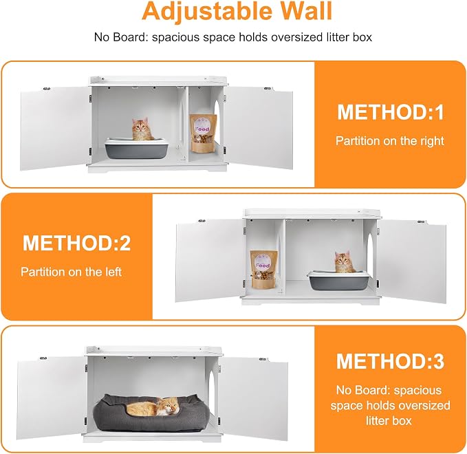Pet Republic Hidden Cat Litter Box Enclosure Cat Litter Box Furniture Washroom House Table Nightstand (White)