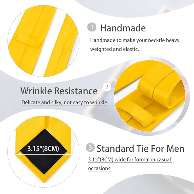 Black Tie Set in Gift Box Mens Solid Color 3.15" (8CM) Black Necktie and Pocket Square Set