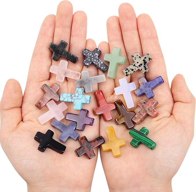 DUQGUHO Pocket Cross Mini Crystal Crosses Bulk 1 Inch Small Cross Shaped Crystals and Healing Stones Crystal Wall Decor Easter Decor 20PCS