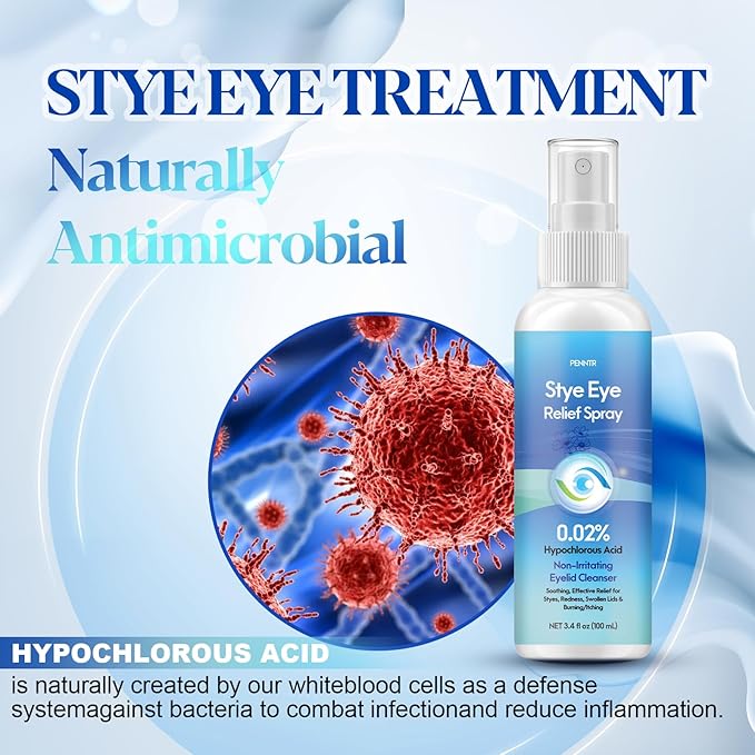 Stye Eye Treatment, Stye Relief Spray - 0.02% Hypochlorous Acid for Swelling, Redness, Eyelids Bump Removal with Natural Ingredients (3.4 Fl Oz (Pack of 1))