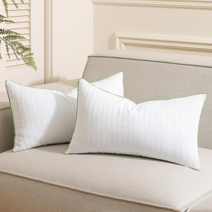 Ashler Home Deco Synthetic Down Pillow Inserts, 14x22 Down Alternative Throw Pillows Insert Sleeping Pillows with 100% Cotton Cover Decorative Pillow Stuffer for Sofa, Couch Bed(Set of 4, White)