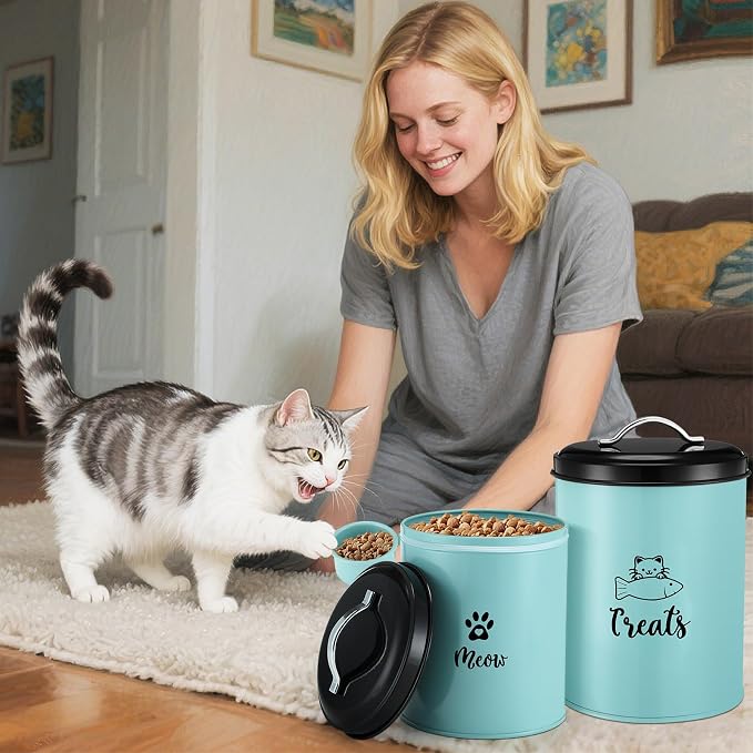Honeydak 2 Pack Cat Treat Container Metal Pet Food Jar with Lid Cookie Container Gifts for Cat Lovers for Farmhouse Housewarming Gift Kitchen Counter Treat Jar Food Storage for Pet