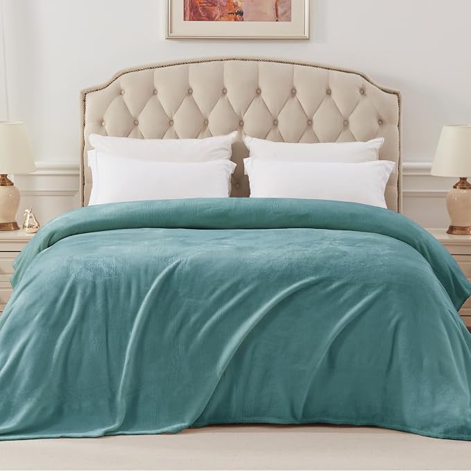 Exclusivo Mezcla Soft Fleece Blanket Twin Size for Bed, Celadon | 90x66 Inches, Double-Sided Brushed Flannel, Lightweight Plush Cozy Blanket for Home Decor, All Season, Machine Washable