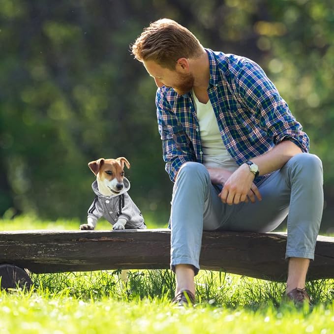 Dog Hoodie Security Clothes 4 Legs Jumpsuit Sweatshirt Hoodies Soft & Warm Dog Outfit Pullover Dog Winter Clothes Sweater for Small Medium Large Dogs Cats (Gray, Small)
