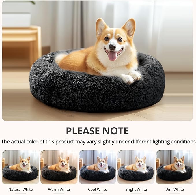 JOLLYVOGUE Dog Bed, Calming Anti-Anxiety Large Dog Bed, Fluffy Donut Cushion for Medium and Large Pets (27"/30"/36")