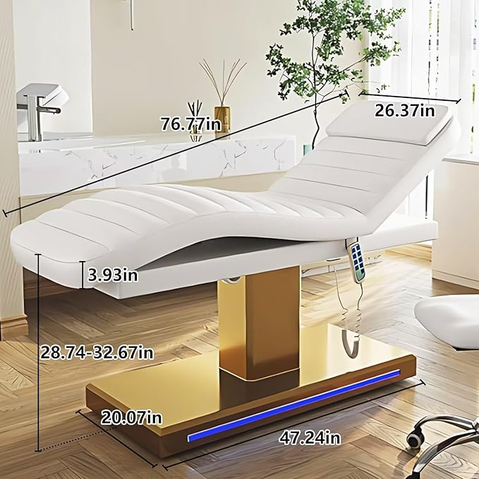 Massage Table-Electric Massage Table with White Light Luxury Style, Facial Beauty Table Includes Intelligent Angle Adjustment, Ambient Light