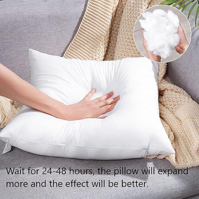 OTOSTAR Throw Pillows Inserts 18x18 Inches, Set of 4 Square Form Cushion Stuffer for Couch, Sofa, Bed - Indoor Decorative Pillows Inserts - White
