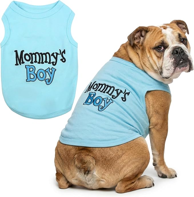 Parisian Pet Dog Shirt Mommy’s Boy Pet Shirt – 100% Cotton Shirts for Large Dogs – Blue Sleeveless Puppy Clothes – Lightweight and Breathable Dog Apparel – Boy Dogs Clothes - Stretchy Dog Shirt