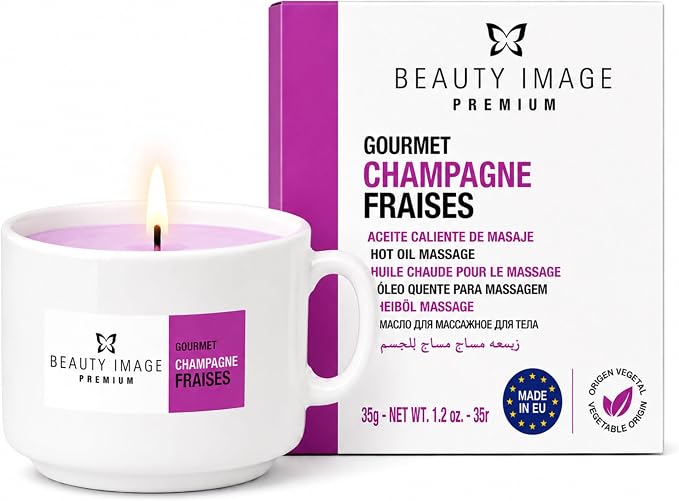 Beauty Image Strawberry Champagne Hot Oil Body Massage Candle, Pink