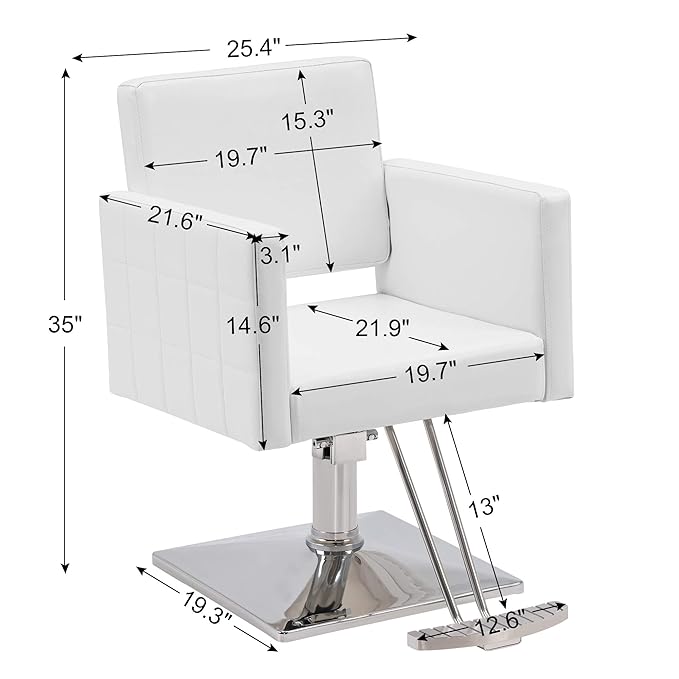 BarberPub Salon Chair for Hair Stylist, Hydraulic Stylist Chair, Adjustable Height, PVC Leather, 360 Degrees Swivel, Barbershop, Home Salon, Adult 8821 (Pure White)