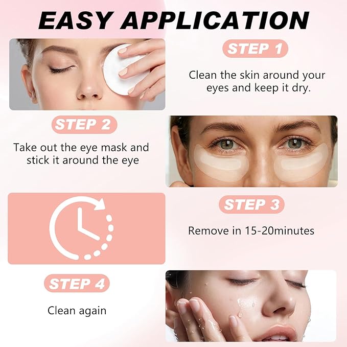 MicroGlow Eye Patches, Under Eye Patchs Hyaluronic Acid Overnight Eye Patches, Forehead & Smile Line Patches for Puffy Eyes and Dark Circles, Facial Anti Wrinkle Patches for Women (4 Pairs)