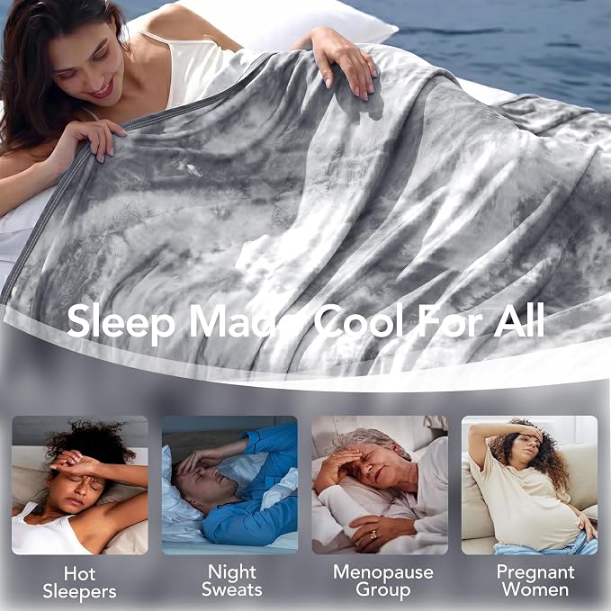 Cooling Blanket Throw 50"x70" for Hot Sleepers | Cold Summer Soft Blanket for Bed Couch and Travel Absorbs Heat Q-Max>0.35 Cool Lightweight Throw for Night Sweats Menopause
