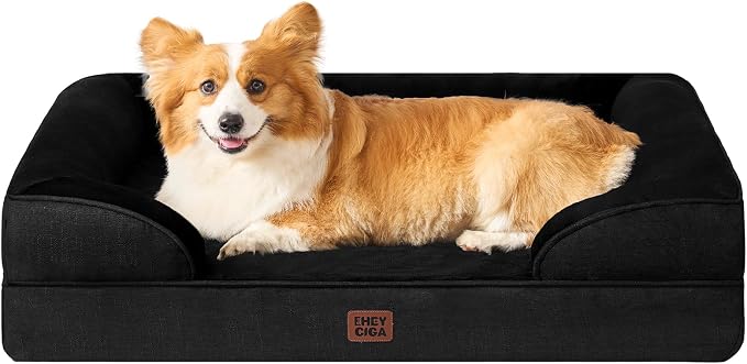 EHEYCIGA Orthopedic Dog Beds Large Sized Dog, Waterproof Washable Pet Bed | Non-Slip Bottom and Egg-Crate Memory Foam Dog Couch Bed with Washable Removable Cover, Black