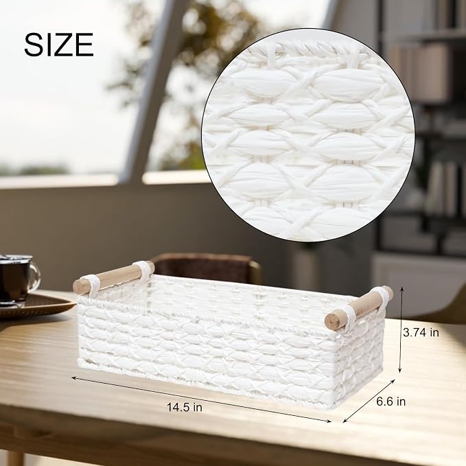Basket for Toilet Paper Storage Baskets for Bathroom Decor Organizing | with Handle for Bedroom Home Decor and Shelves Apartment Countertop Use,White