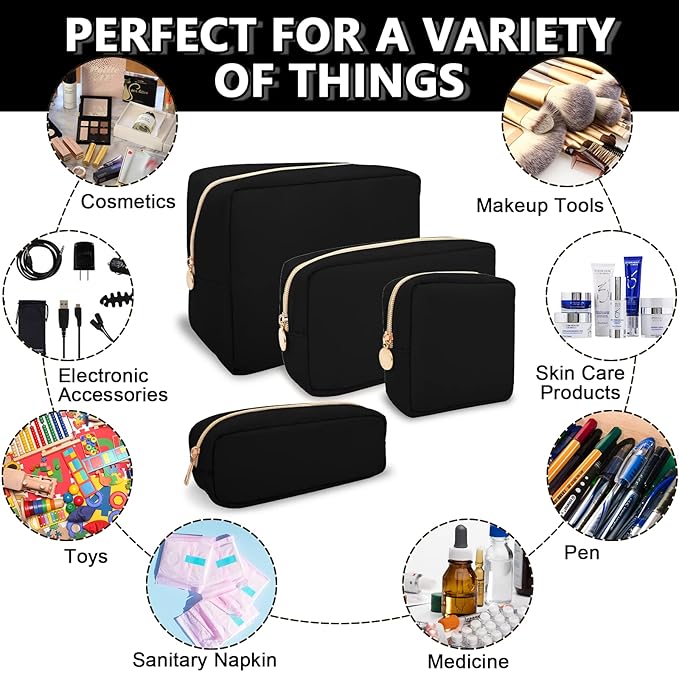 UIXIZQ Waterproof Small Pencil Case Makeup Bag for Purse,Cute Pencil Pouch Preppy Nylon Makeup Brush Holder with Zipper,Girls Portable Storage Case Small Pen Bag for Office(Slim-Black)