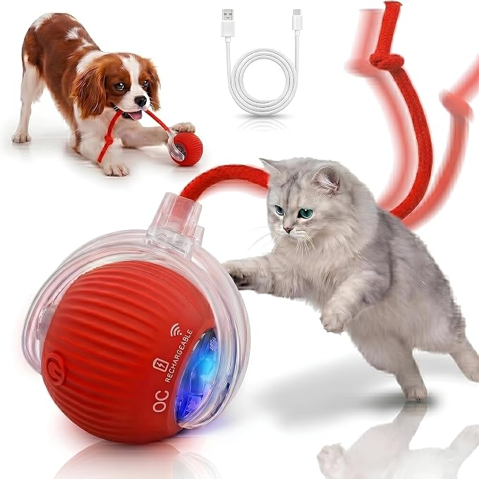 Interactive Cat Toy Automatic Moving Ball, Indoor Cats, Rechargeable, Red