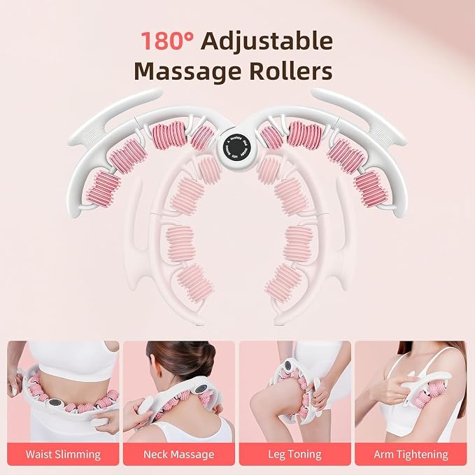 Cellulite Massage Roller for Legs, Anti Cellulite Massage Tool with Detachable Handle, Cellulite Remover for Legs, Lymphatic Drainage & Deep Tissue Pain Relief (Pink)