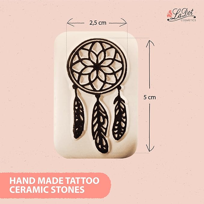 LaDot Temporary Tattoo Stamp– Easy-to-Use Reusable Ceramic Skin Stamp for Creating Custom Temporary Tattoos – Fun Body Art Tool for Parties, Events, and Festivals (Dreamcatcher, Medium)