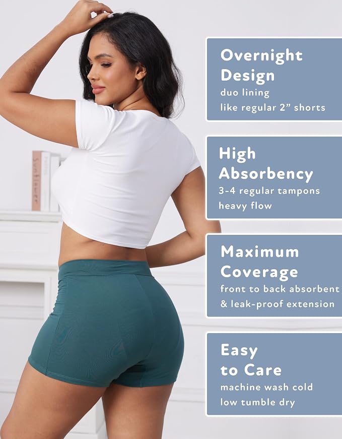 Goat Union Overnight Period Shorts for Women - 2" Absorbent Sleep Period Boyshorts Heavy Flow