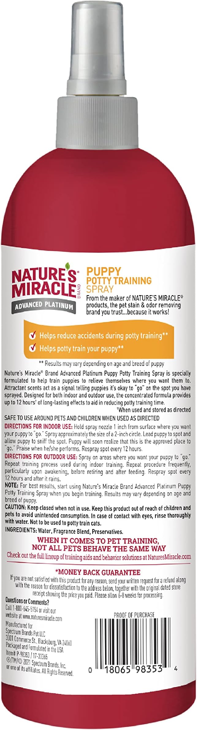 Nature's Miracle Advanced Platinum Puppy Potty Training Spray, 16 oz | Helps Encourage Puppies To Go Where You Want, Lasts Up To 12 Hours, For Indoor & Outdoor Training