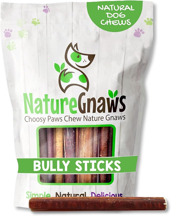 Nature Gnaws Large Bully Sticks 11-12" Rawhide Free Dog Chews, 5 Count | Thick Long Lasting for Aggressive Chewers and Large Dogs - Natural Beef Dog Chew Bones - No Artificial Preservatives
