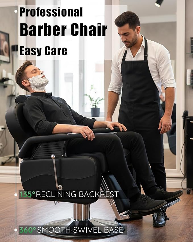 Barber Salon Chair for Hair Stylist, Reclining Chairs with Heavy Duty Hydraulic Pump, Styling Chair for Barbershop Spa Salon Home Studio (Black & Silver)