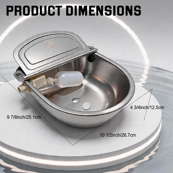 Automatic Water Bowl 304 Stainless Steel Pet Water Dispenser Dog, Feeder Waterer for Large Dogs with 40 Inch Steel Hose, 2 Float Valve, Copper Connector Adapter, 2 Bolts (with Drainage Hole)