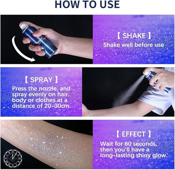Body Glitter Spray for Hair, Body and Clothes - Long-Lasting Shimmer Suitable for Stage, Festival, Rave, Makeup, Prom - 60ML