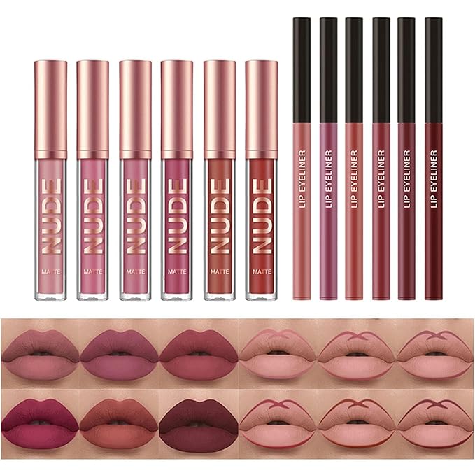 Liquid Lipstick, Lip Liner,Waterproof and Transfer Proof Pink Lip Tint, Matte Finish Lip Gloss,Non-stick Cup Liquid Lipstick Nude Lip Gloss for Women