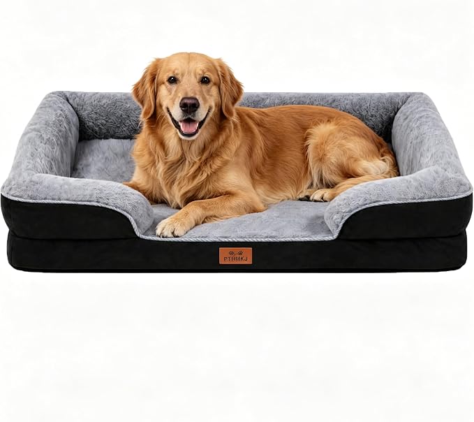 Orthopedic Extra Large Dog Bed, Memory Foam XL Dog Bed Couch, 44" L | Dual-layer Foam Mat, Washable Cover&Waterproof, Contoured Bolster Design, Indoor&Car Truck, Pet Bed for Dogs Cats Up to 90lbs