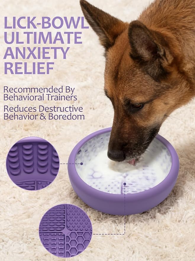 Dog Lick Bowl for Large Dogs, Lick Mat, Slow Feeder Lick Bowl with Brush and Scraper,Strong Suction, Freeze Licking Bowl for Anxiety Relief, Enrichment & Distraction, Dishwasher Safe 7.6 * 3.5 inch