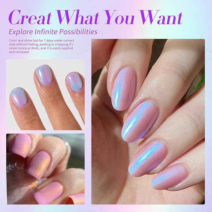 Born Pretty Pearl Nail Polish Set, 6 Colors Ombre Pearl Shimmer White Pink Purple Mermaid Nail Polish Quick Dry Spring Summer Finger Shell Glitter Nail Lacquer Set