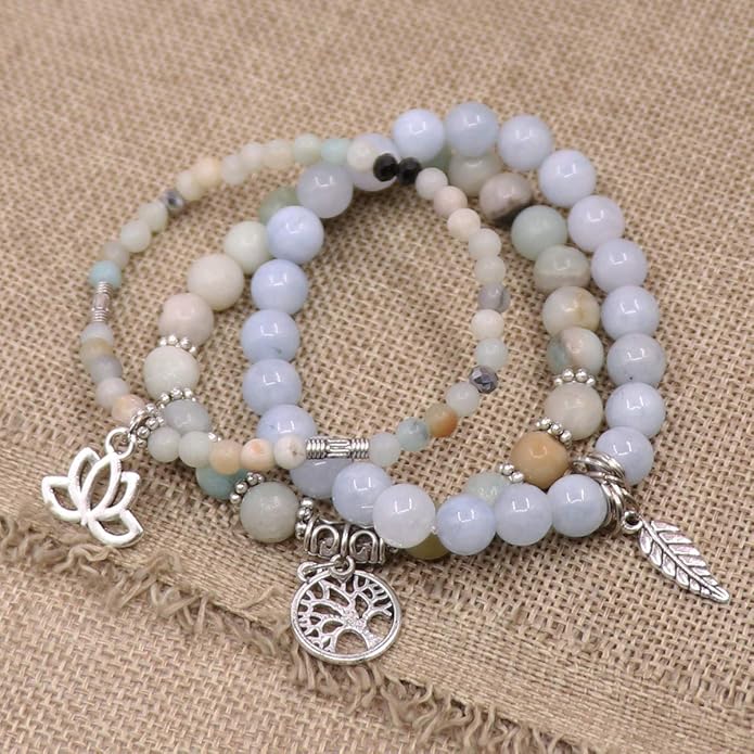 UEUC Tree of Life Yoga Healing Stone Bracelets,Multilayer Lotus Chakra Stone Reiki Bracelet Sets,Anxiety Crystal Natural Stone,for Women Stress Relief