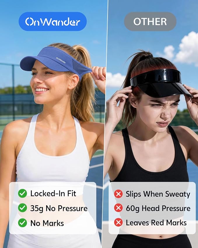 Sport Sun Visor Hat for Women Men - Lightweight Stretchy Polyester Spandex Quick Dry Sweatband Wrinkle Resistant