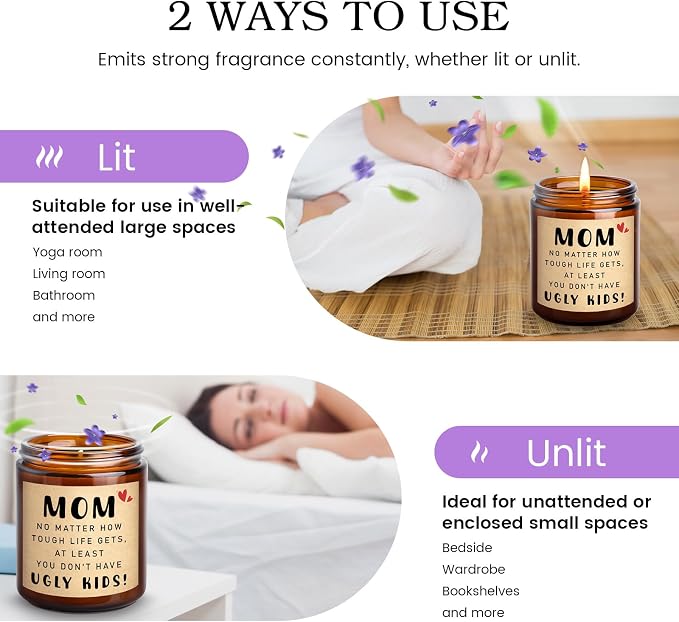 KOTKAS Lavender Candle Gifts for Mom Birthday - Funny Mothers Day Candles for Mom from Son Daughter - Eucalyptus Lavender Scented Soy Candles Non Toxic for Home - at Least You Dont Have Ugly Children