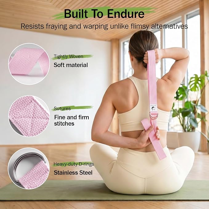 Slim Panda Yoga Strap for Stretching,Cotton Yoga Strap with Adjustable D-Ring Buckle,Non-Elastic Yoga Belt for Pilates,Gym Workouts,Physical Therapy,Improve Flexibility