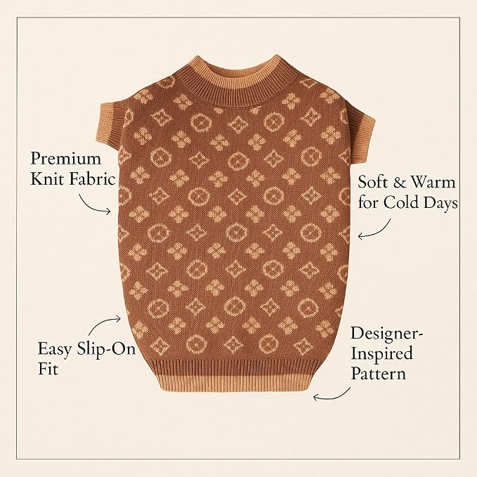 Dog Sweater for Small Dogs, Designer Dog Clothes, Luxury Chewy Pawtton Knit | Designer dog clothes for small dogs with soft knit comfort, luxury styling and easy pullover fit for Yorkies in cold weather.