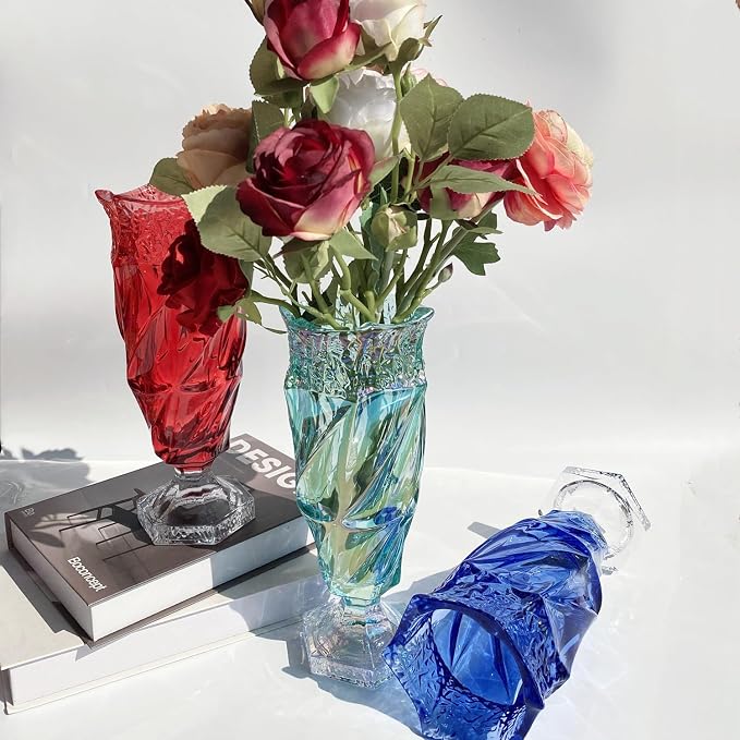 Glass Flower vase 2.4lb 9.5inch,Bohemian Style, for Centerpieces,Wedding,Home Decor Glass Vase (Sparkling Green)