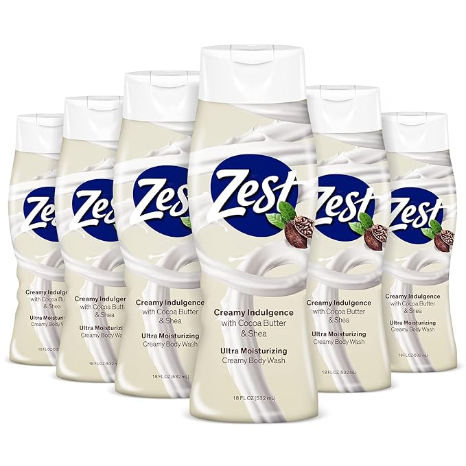 Zest Body Wash Cocoa Butter & Shea Moisturizing 18 Ounce (Pack of 6)