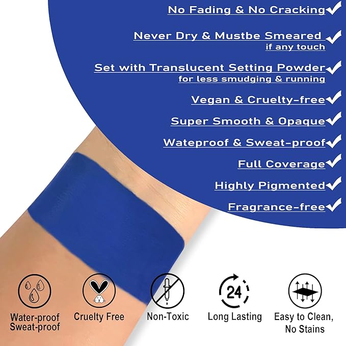CCbeauty Royal Blue Face Paint Stick, Face Painting Kit, Full Coverage SFX Makeup Foundation, Professional Non-Toxic Body Paint for Halloween Costume Cosplay Party, Avatar, Mystique, Smurf Makeup