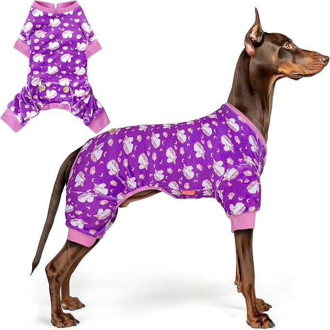 KYEESE Velvet Dog Pajamas for Large Dogs Soft Onesie Shirt, Unicorn Purple | 4-Way Stretch, Lightweight & Breathable, Reduces Shedding, Gentle on Sensitive Skin, Recovery Support, Easy Potty Breaks