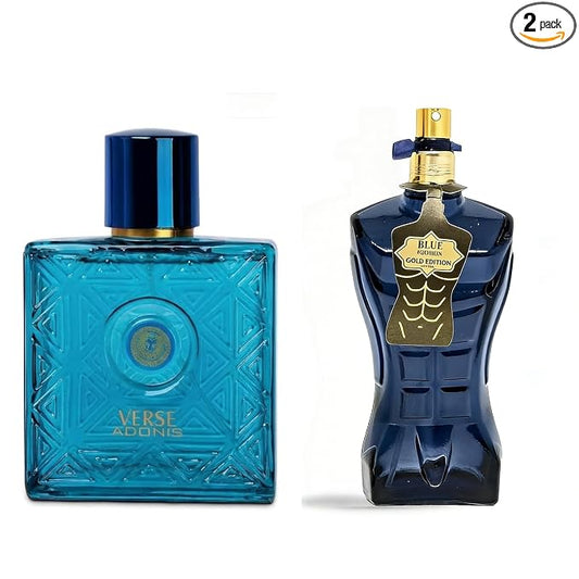 AFLUXE Verse Adonis & Blue For Men Gold Combo Men Cologne 3.4 Fl. Oz Men's Perfume Refreshing Combination of Woody Floral & Fruity Scents Eau De Parfum for Men Lasts All Day Best Gift
