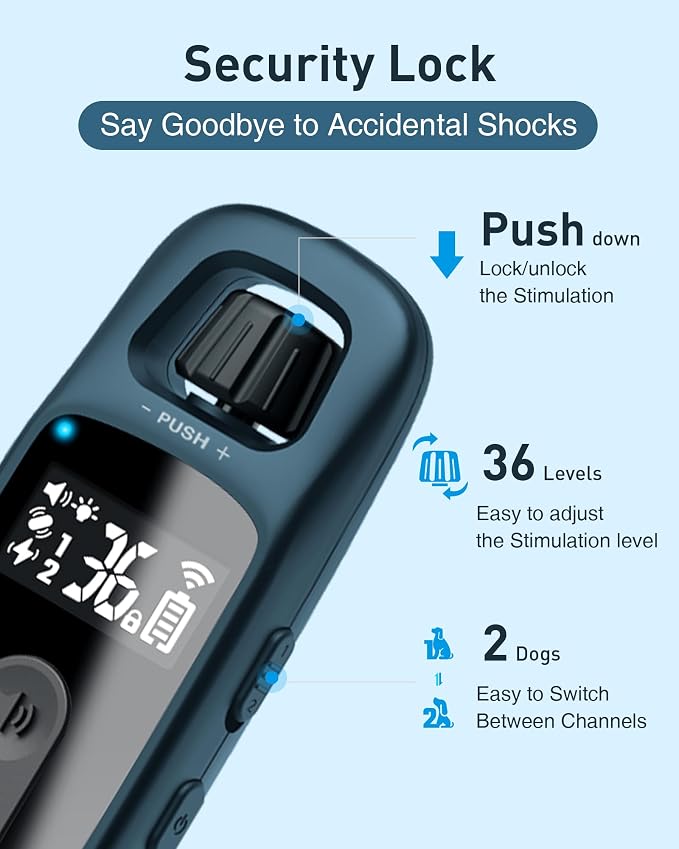 ABBIDOT Shock Collar for Dogs, 3300 FT Dog Training Collar with Remote, IPX7 Waterproof with 4 Training Modes, Rechargeable E-Collar for All Breeds (15-120 lbs) (Light Blue, 1 Collar)